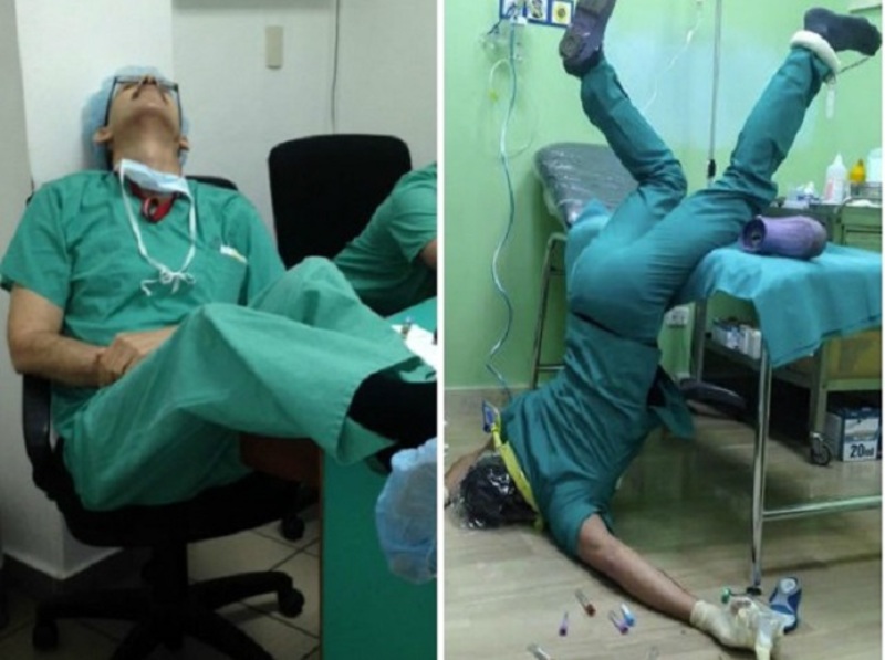 أطباء أجبرتهم ضغوط العمل على النوم في أي مكان.. شاهدوا الصور